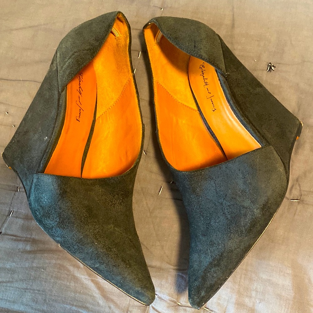 Black wedge Elizabeth and James suede shoes.